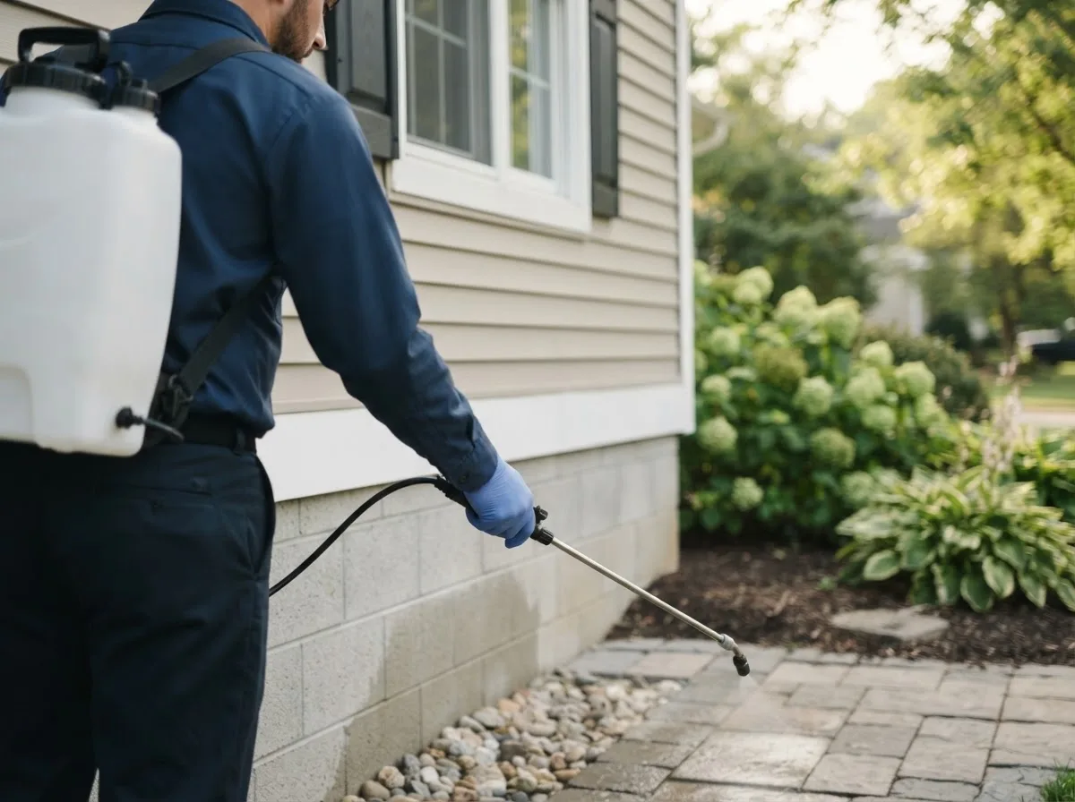 Pest control technician inspecting a home in Ellsworth, NE